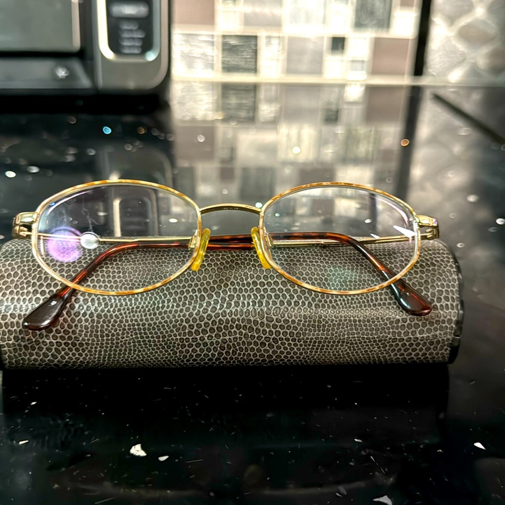 Essence eyeglasses gold and taupe and brown